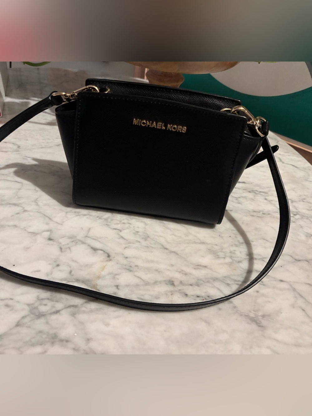 Michael Kors mini Selma Crossbody satchel in black saffiano leather